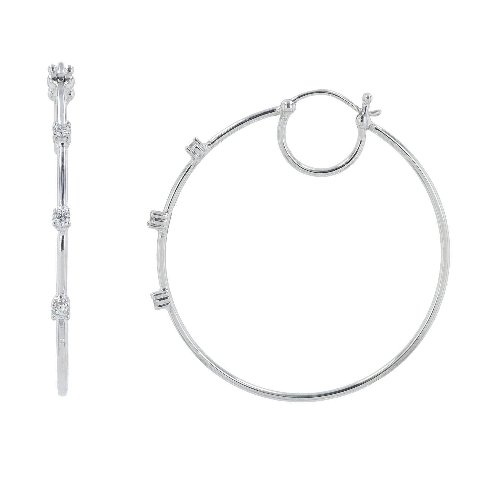Lab Diamond Three Stone Hoops in 10K White Gold (0.14 ct. tw)