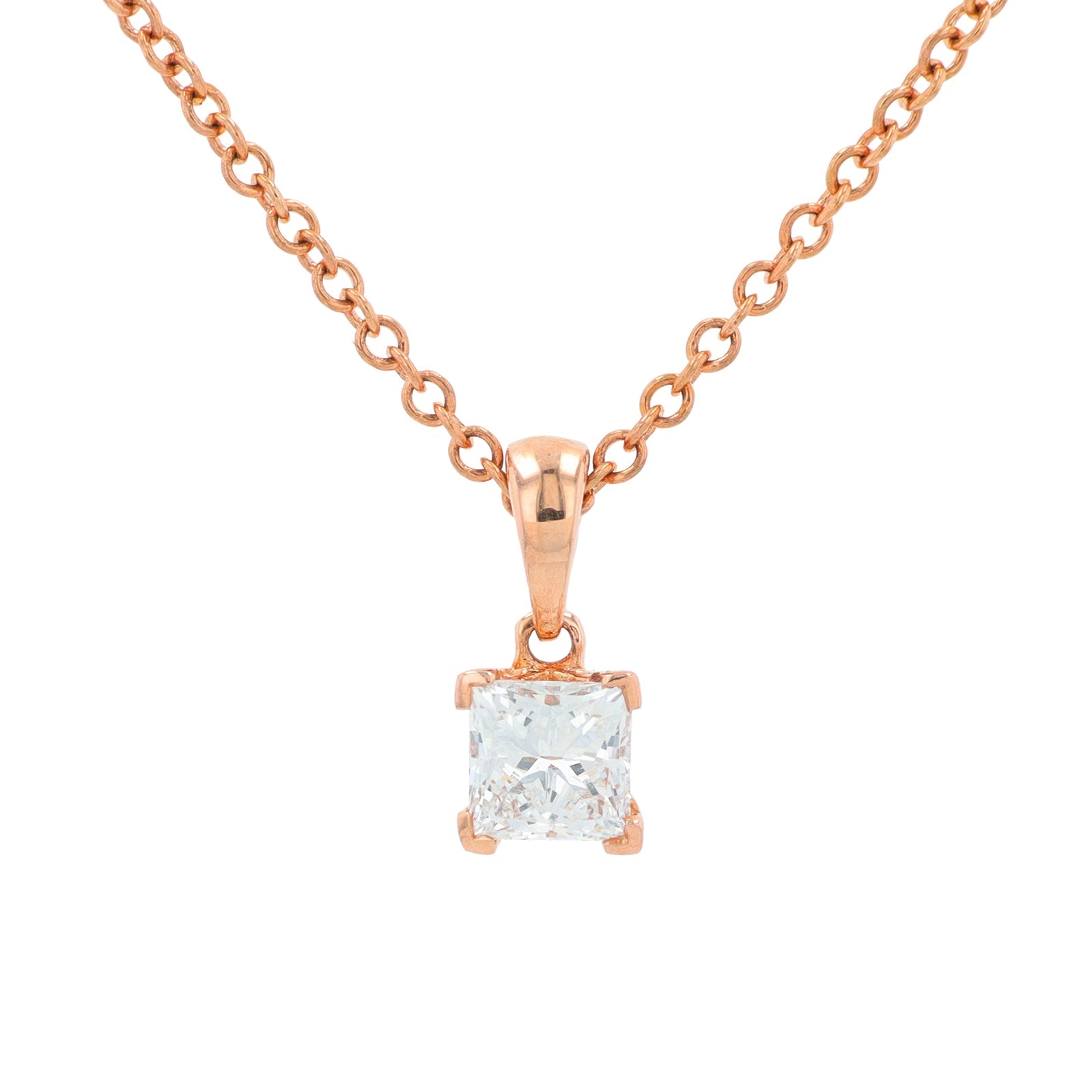 14K RG .33 CT Lab Grown Diamond Princess Cut Necklace<p><strong>Lab Grown Diamond</p></strong>