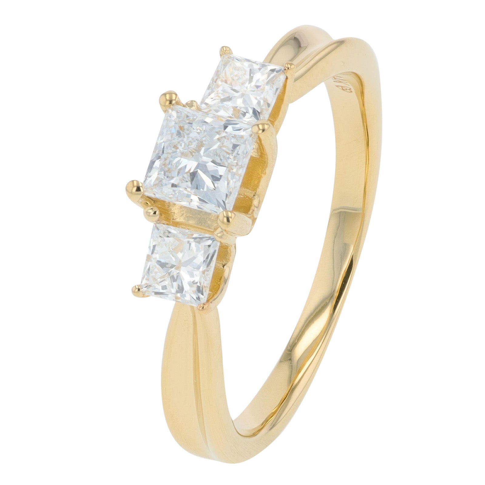 Lab Diamond Princess Cut Three Stone Ring in 14K Gold (1 ct. tw)