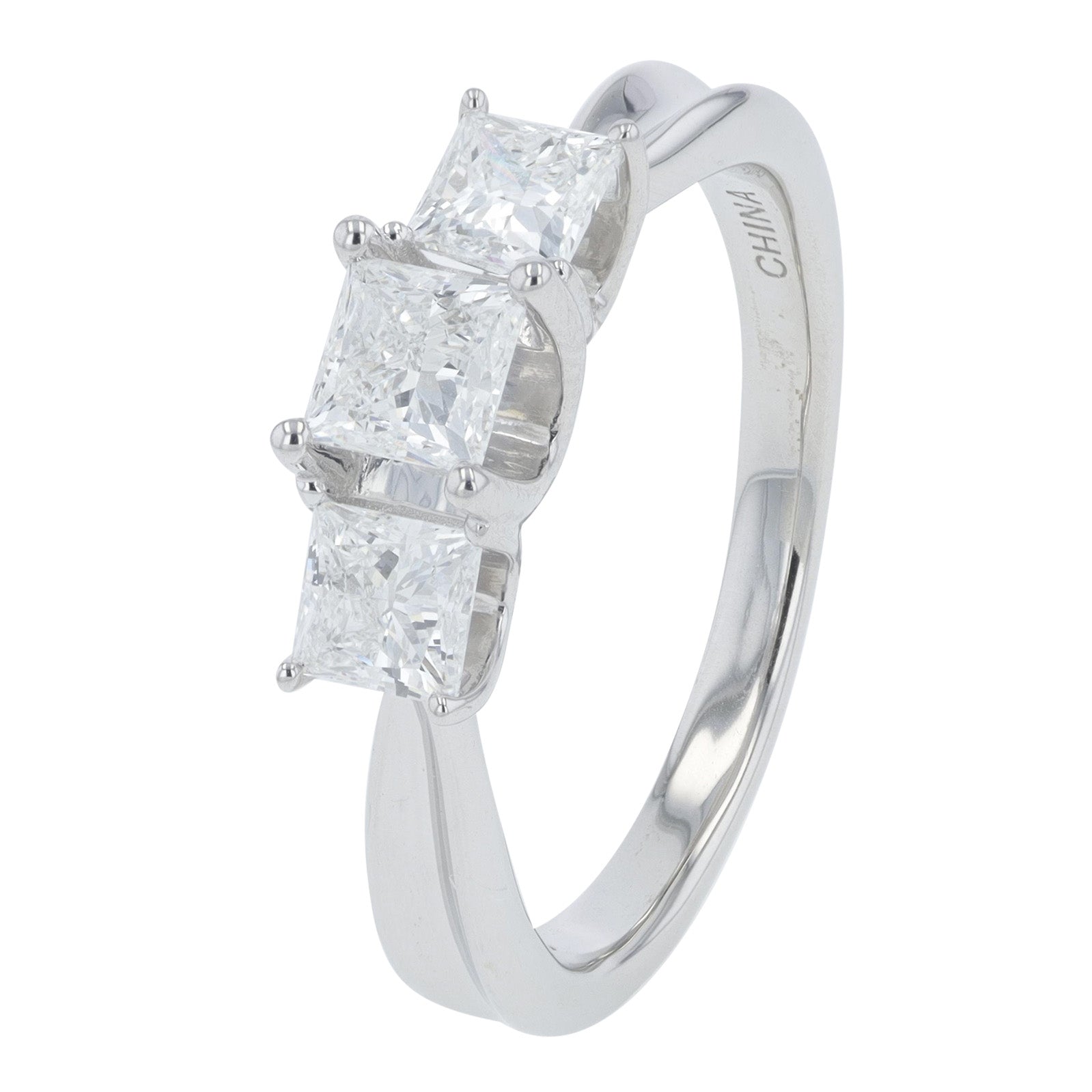 Lab Diamond Princess Cut Three Stone Ring in 14K Gold (1 ct. tw)