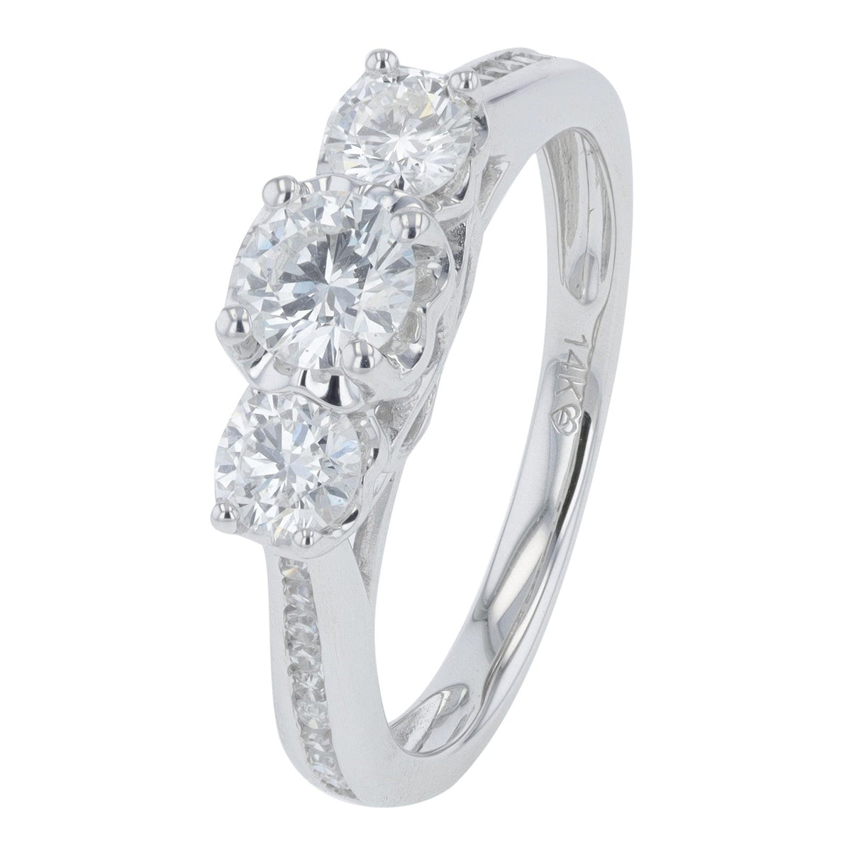 14K 1 CT Lab Grown Diamond Three Stone Ring<p><strong>More Colors Available</p></strong><p><strong>Lab Grown Diamond</p></strong>