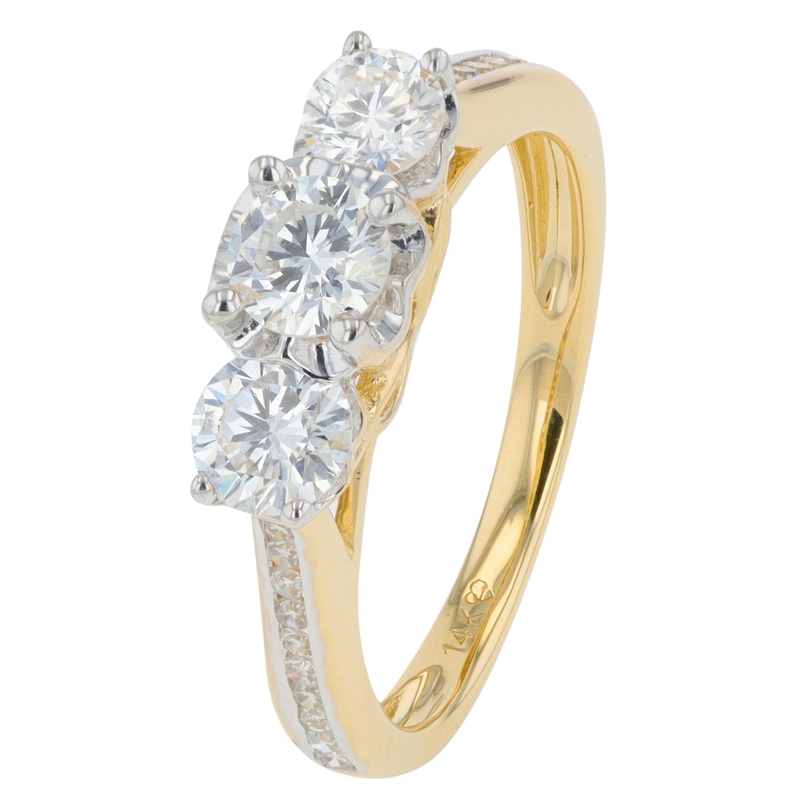 14K 1 CT Lab Grown Diamond Three Stone Ring<p><strong>More Colors Available</p></strong><p><strong>Lab Grown Diamond</p></strong>