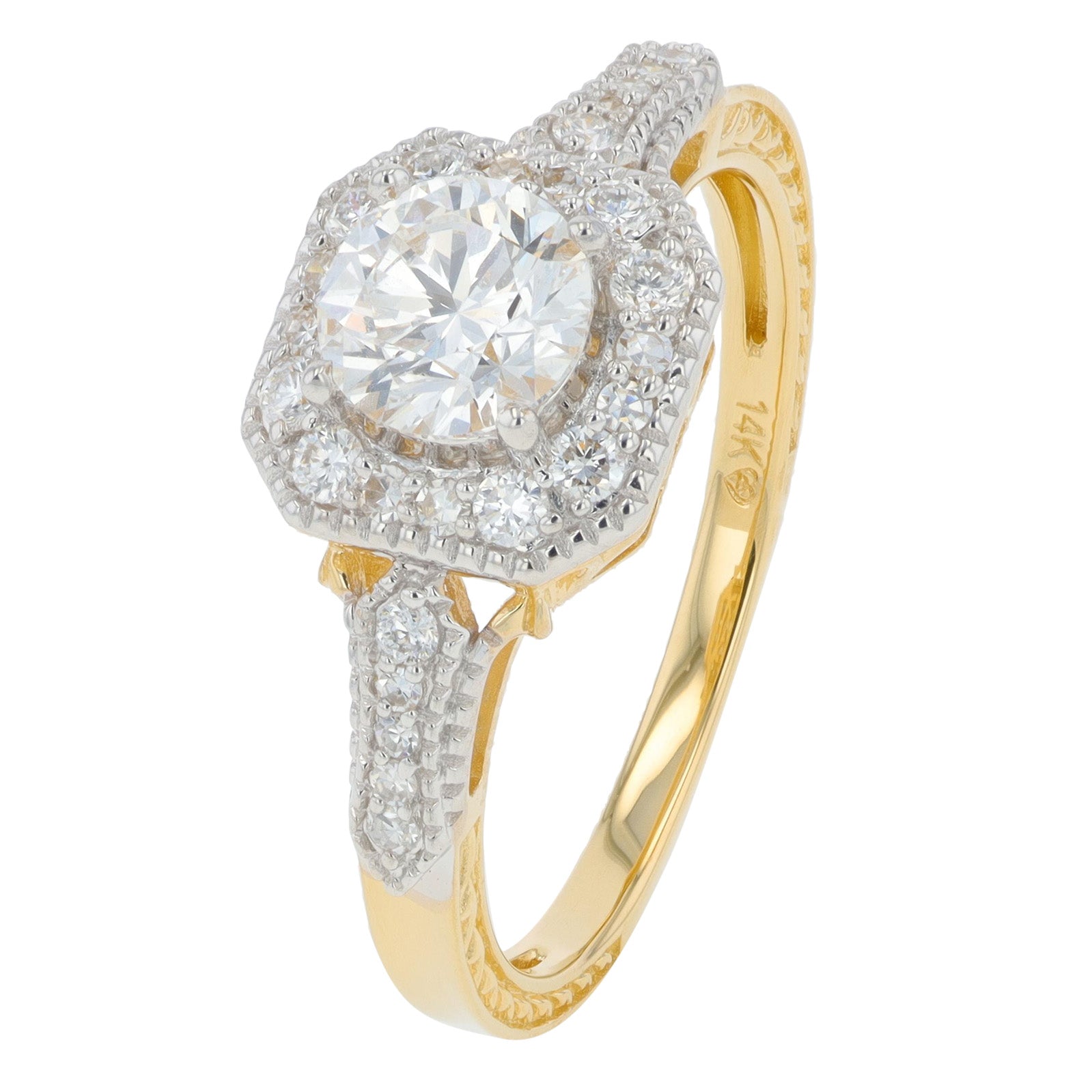 Lab Diamond Halo Engagement Ring in 14K Gold (1 ct. tw)