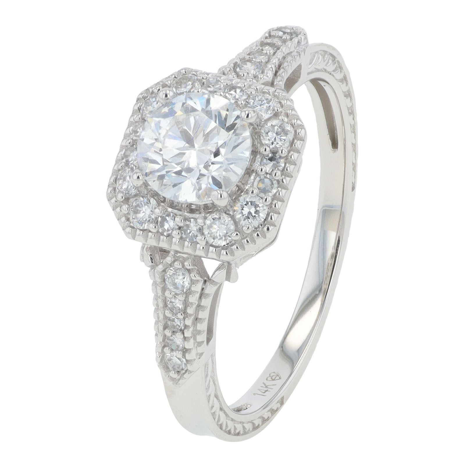Lab Diamond Halo Engagement Ring in 14K Gold (1 ct. tw)