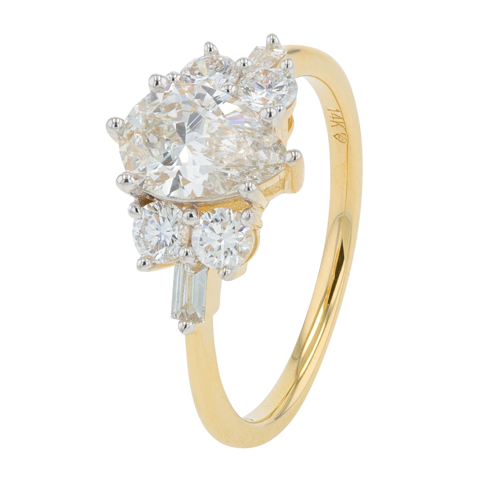 Lab Diamond Pear Cut Center Engagement Ring in 14K Gold (1 ct. tw)