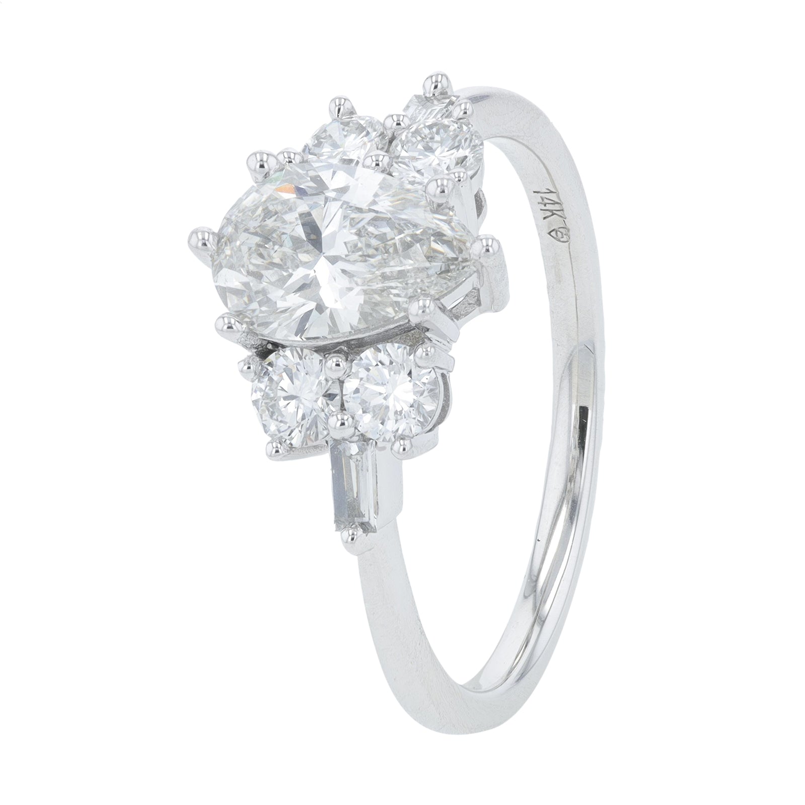 Lab Diamond Pear Cut Center Engagement Ring in 14K Gold (1 ct. tw)