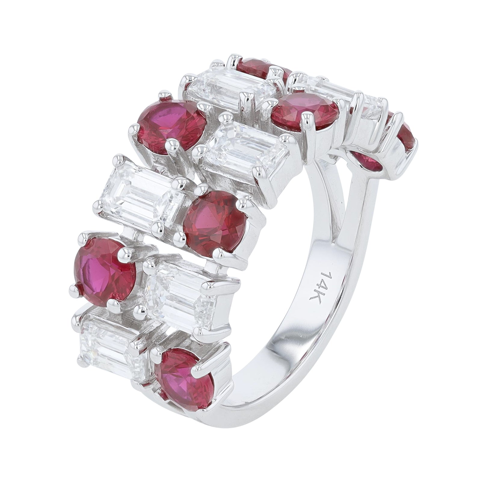 Lab Diamond & Lab Ruby Ring in 14K White Gold