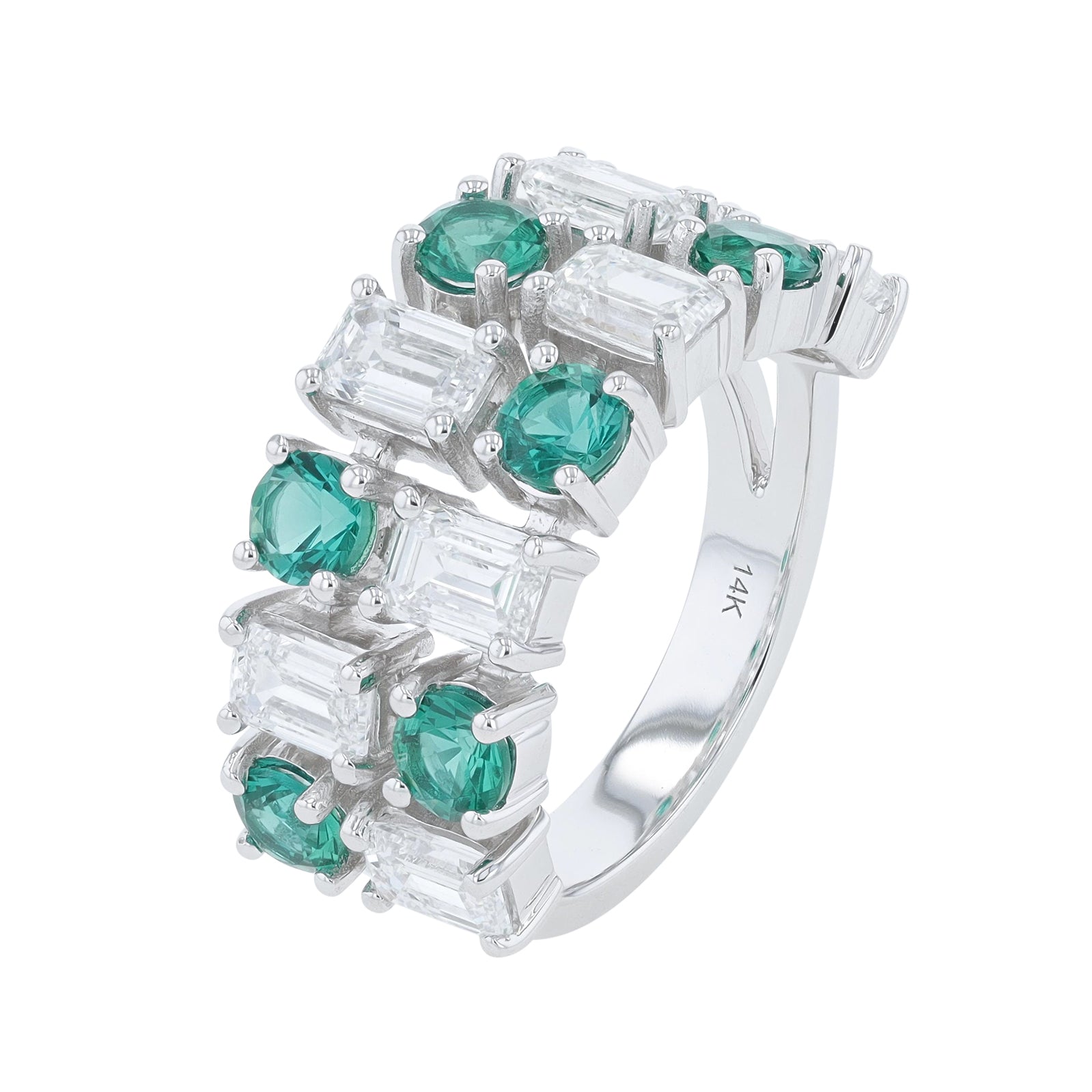 Lab Diamond & Lab Emerald Ring in 14K White Gold