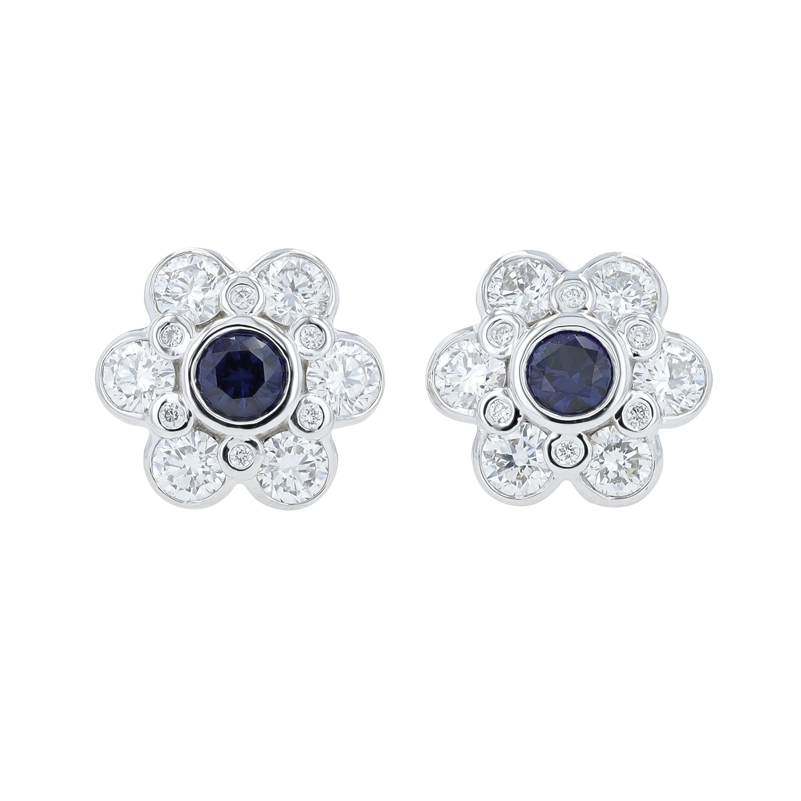 Lab Diamond & Lab Sapphire Flower Earrings in 14K White Gold