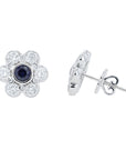Lab Diamond & Lab Sapphire Flower Earrings in 14K White Gold