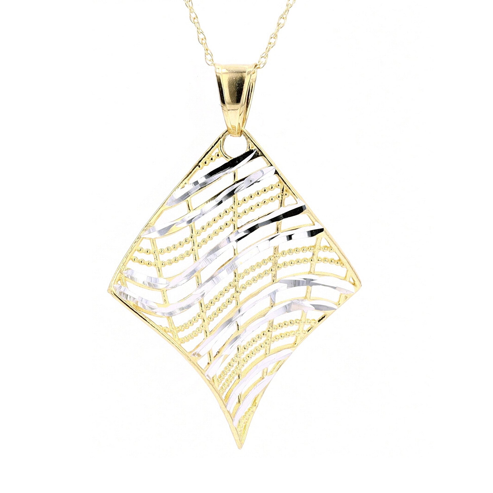 14K TT Waved Square Pendant