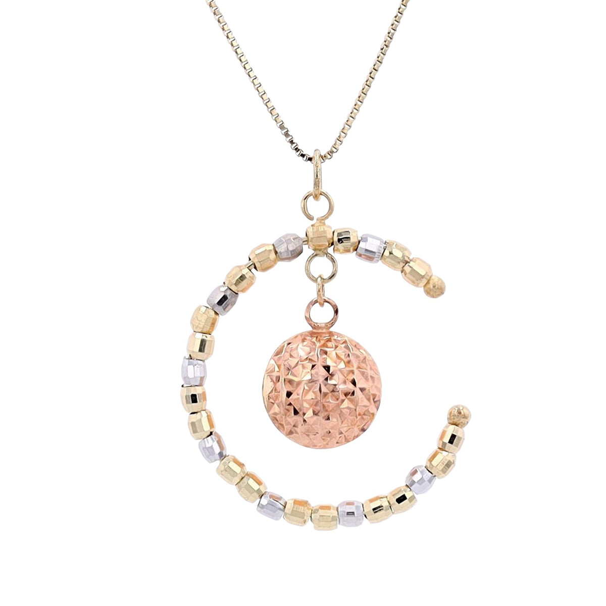 14K Tri-Tone Half Moon Pendant