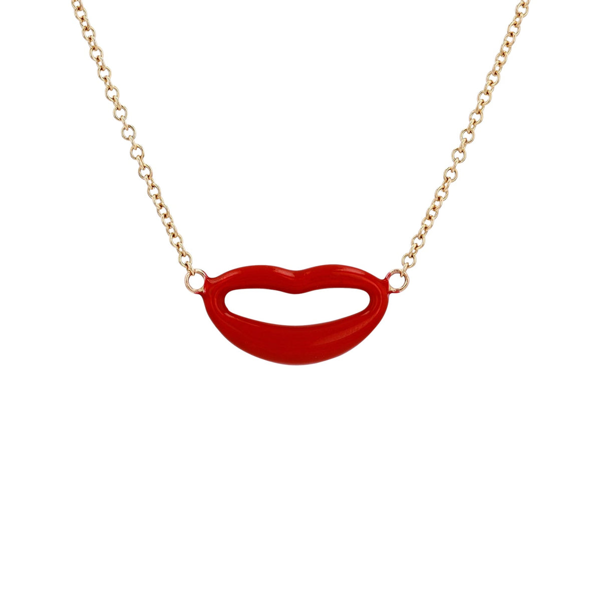 14K YG Red Lips Necklace