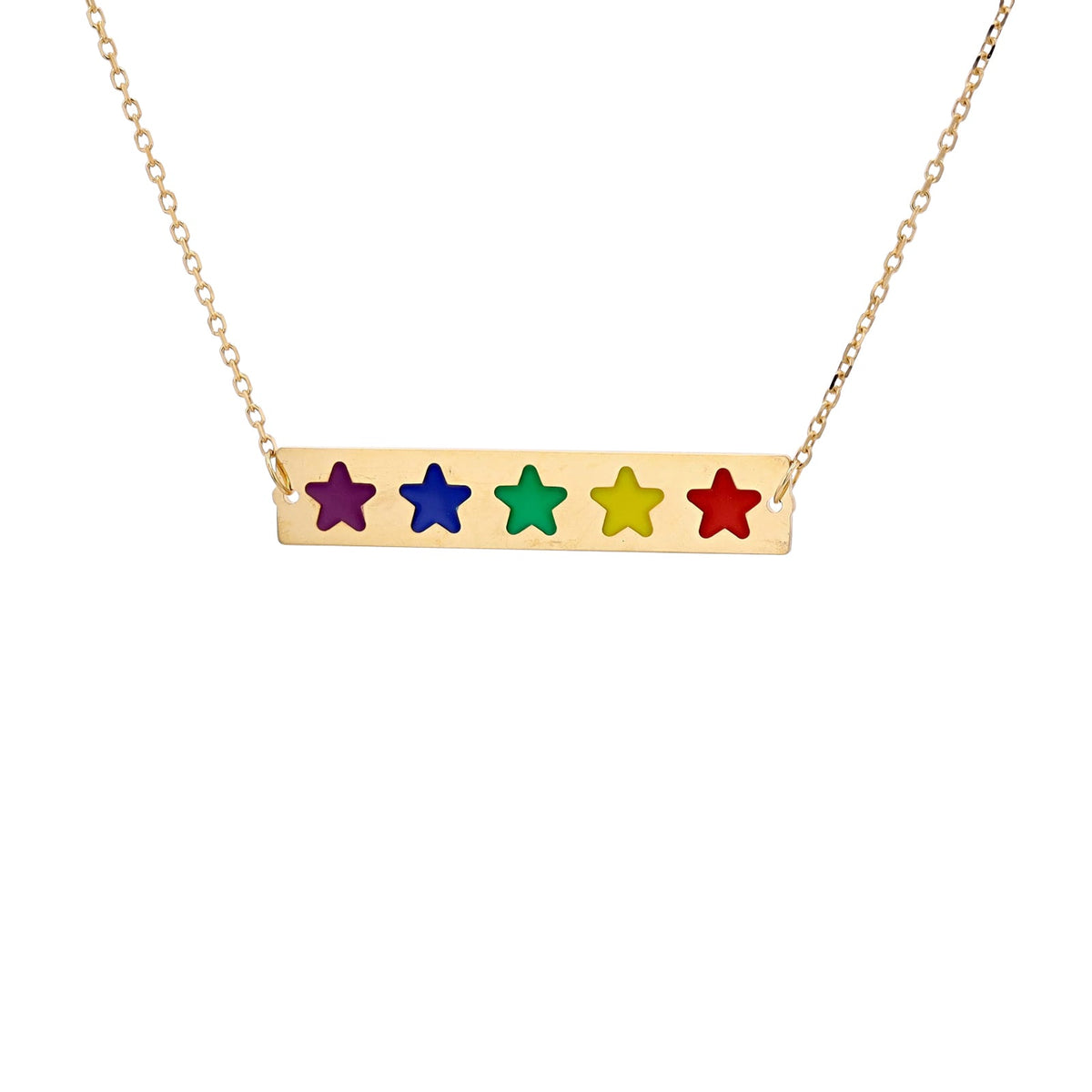 14K YG Rainbow Star Bar Necklace