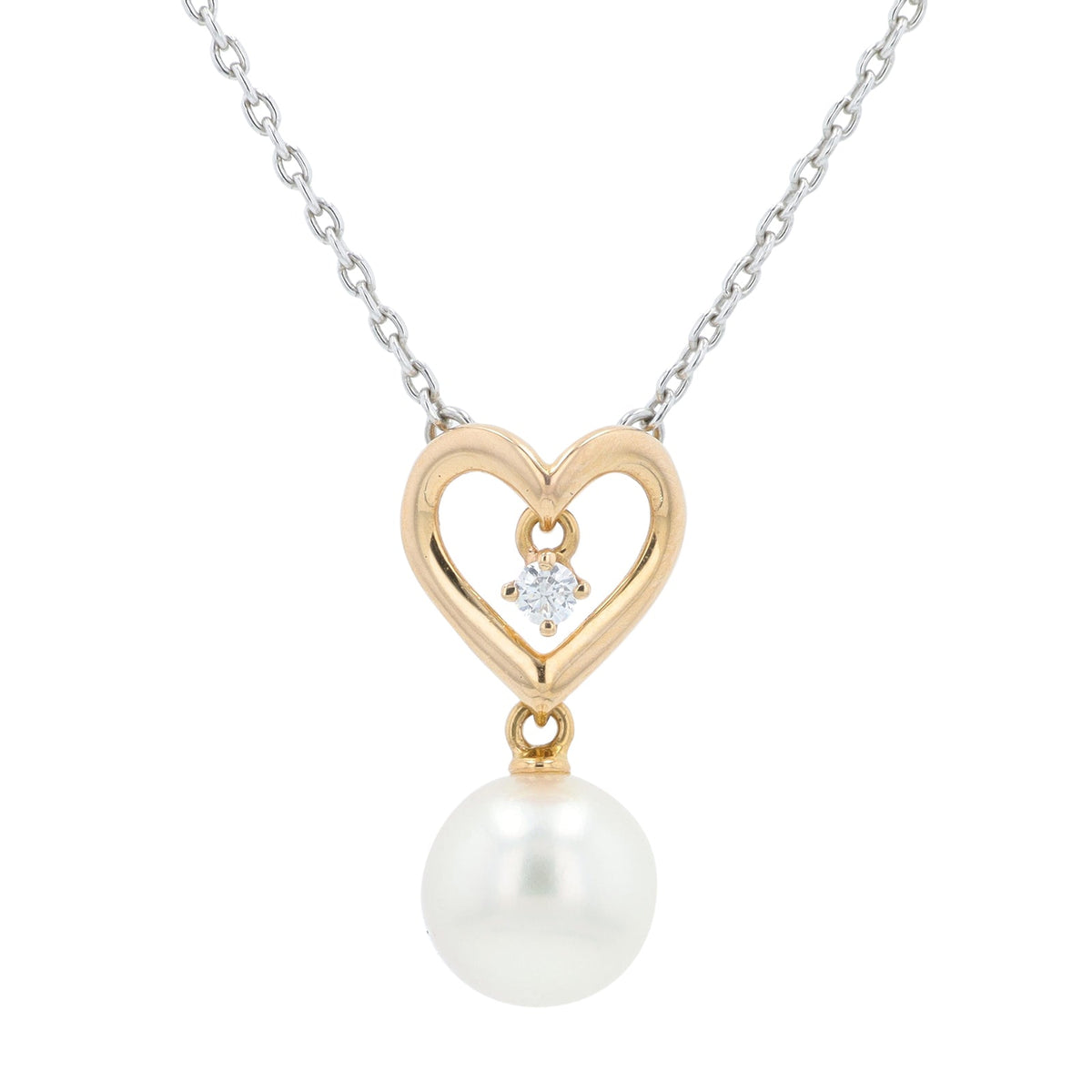 18K TT Mikimoto 7.2 MM Pearl Heart Necklace