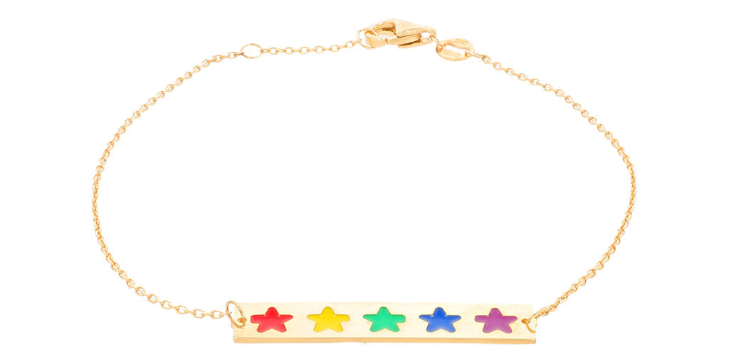 14K YG Enamel Star Bar Bracelet