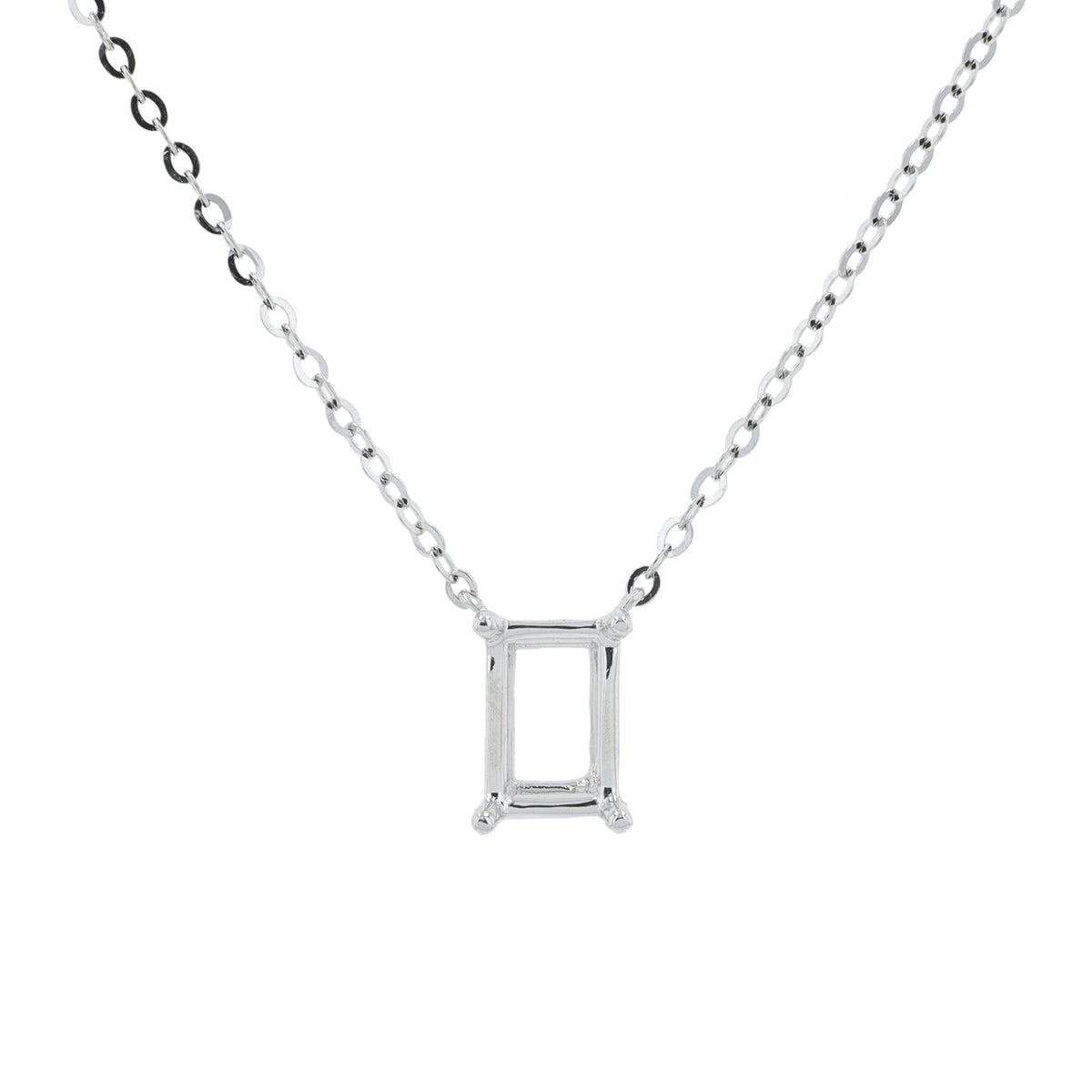 14K WG Holds 1 CT Emerald Cut Necklace Semi-Mount