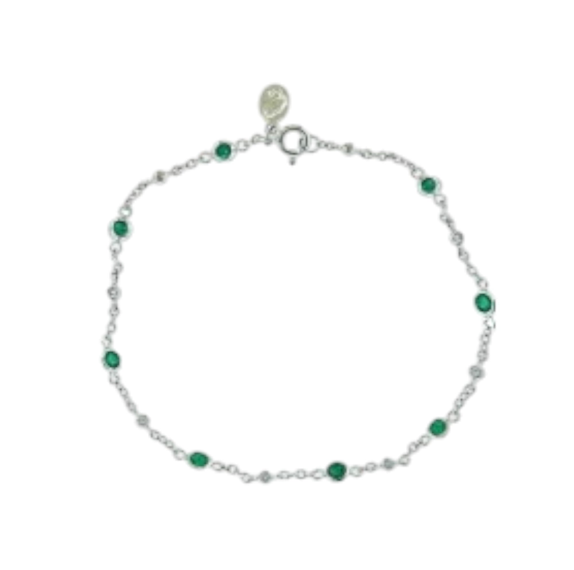 Silver Effy Diamond &amp; Emerald Stations Bracelet