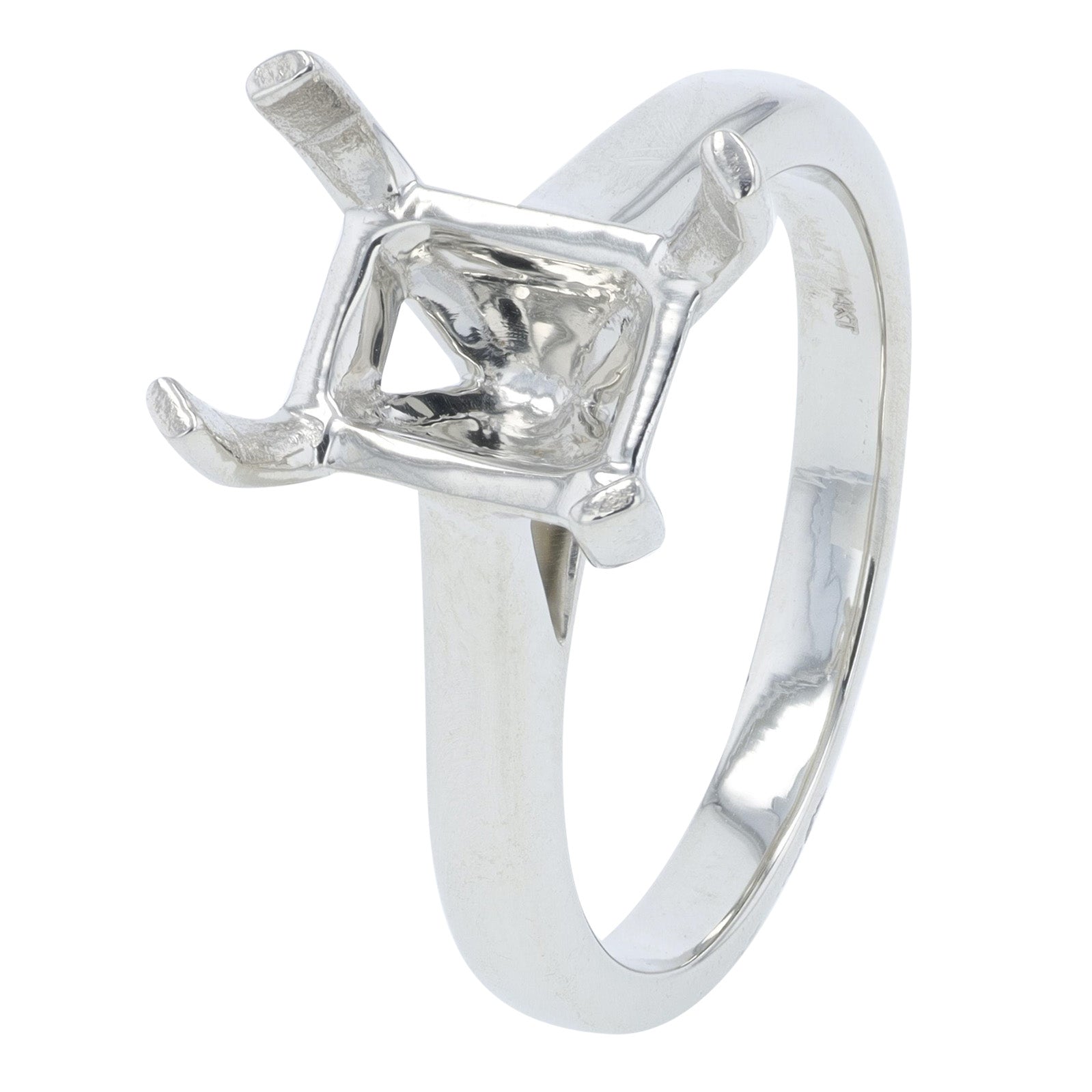 14K Gold Four Prong Semi-Mount Holds 9 x7 MM Emerald Cut