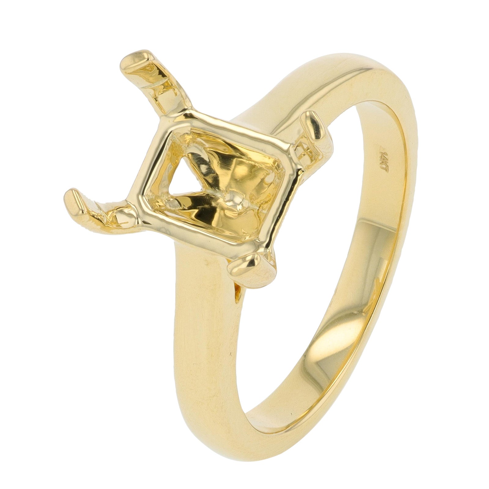 14K Gold Four Prong Semi-Mount Holds 9 x7 MM Emerald Cut