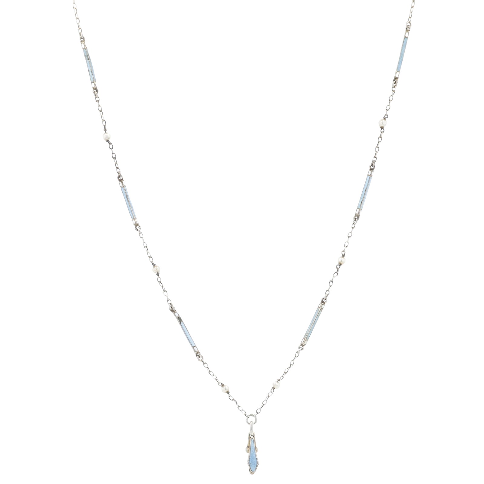 Silver Enamel & Pearl Watch Chain