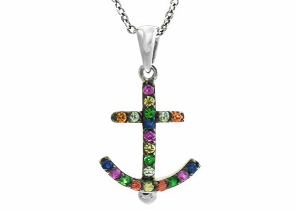 Silver 925 EFFY Multicolor Sapphire Anchor Pendant