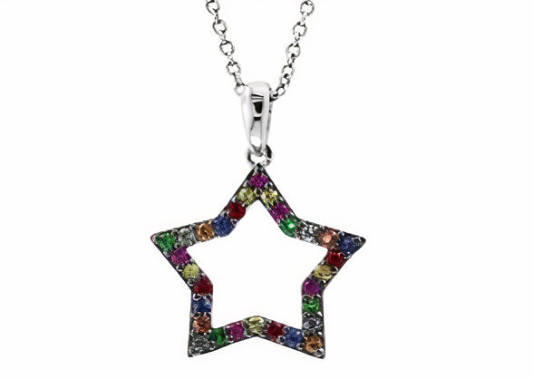 Silver 925 EFFY Multicolor Sapphire Star Pendant