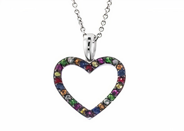 Silver 925 EFFY Multicolor Sapphire Heart Pendant
