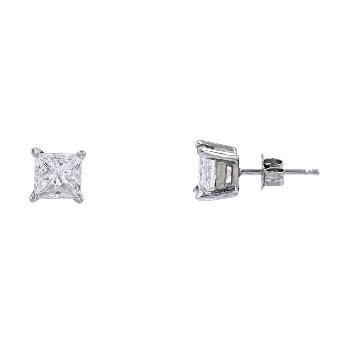 14K WG 2 CTW Princess Cut Diamond Studs