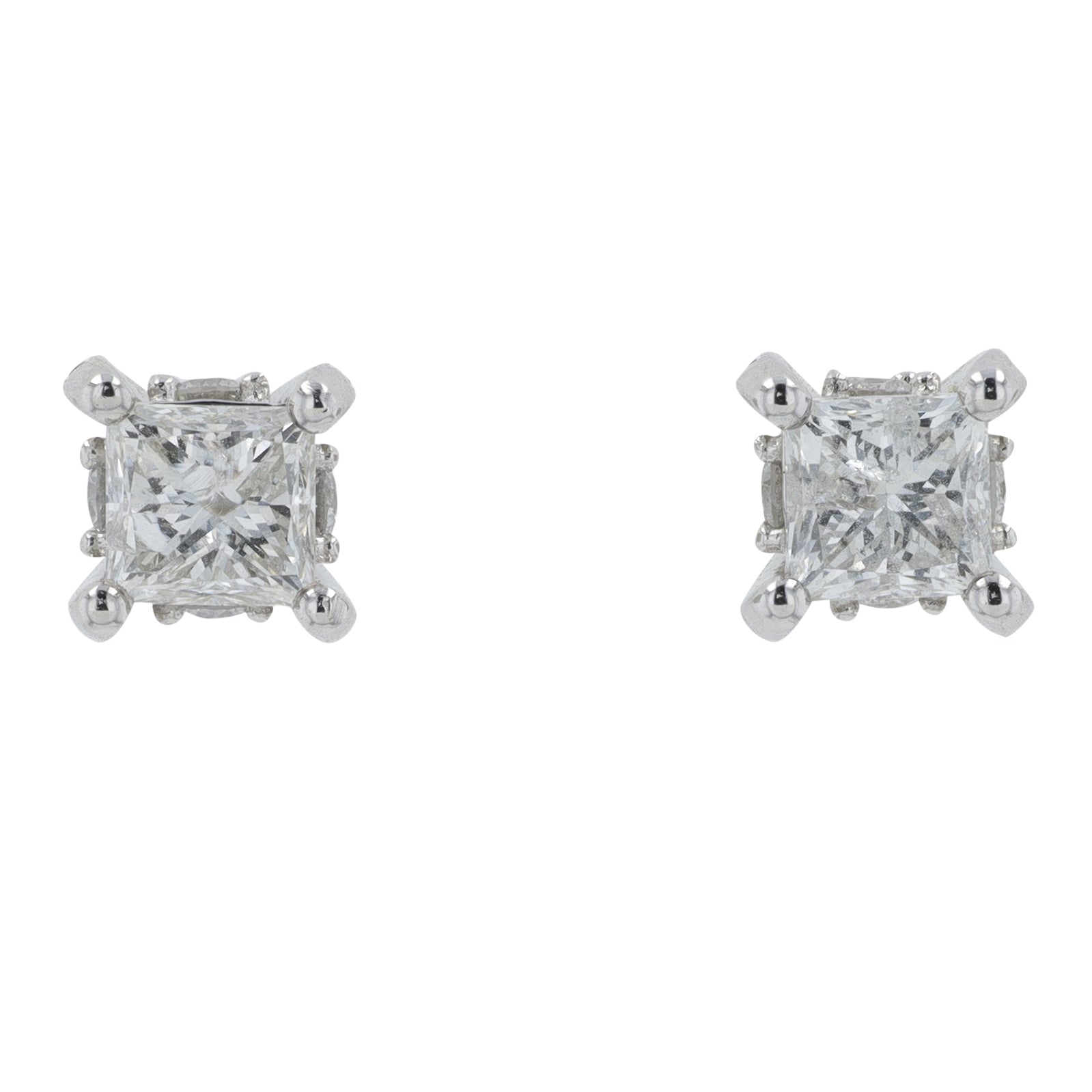 14K WG 1 CT Diamond Princess Cut Studs