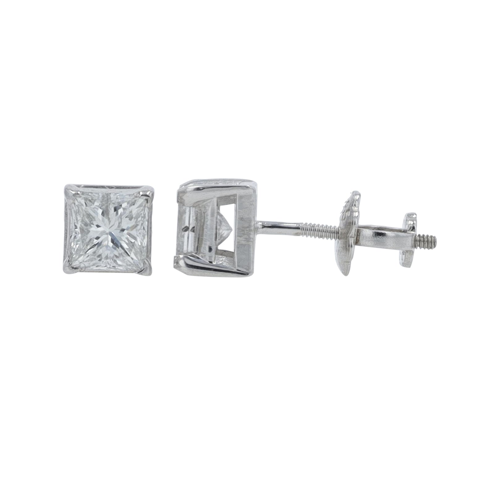 14K WG .72 CTW Princess Cut Diamond Studs