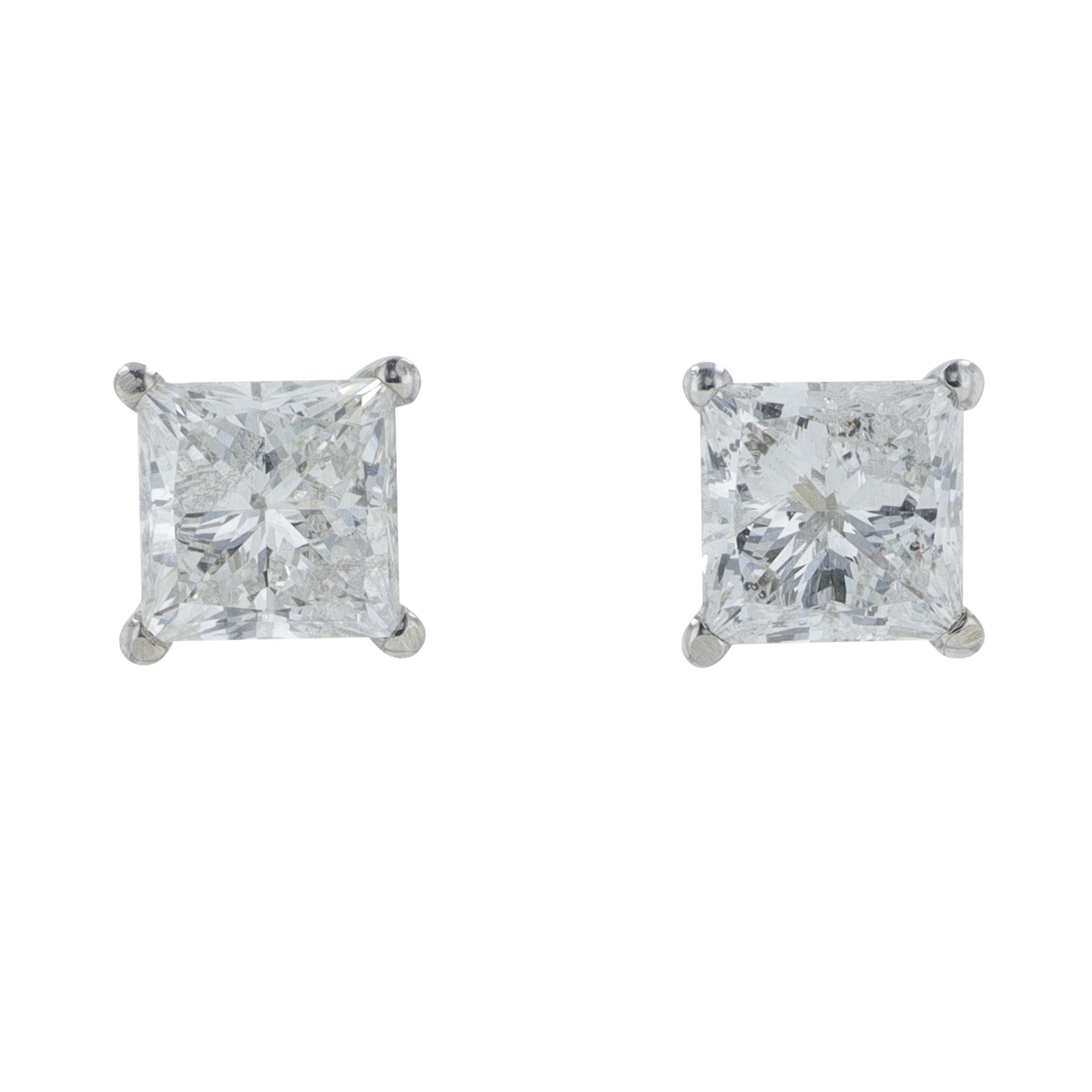 14K WG 2.14 CTW Princess Cut Diamond Studs