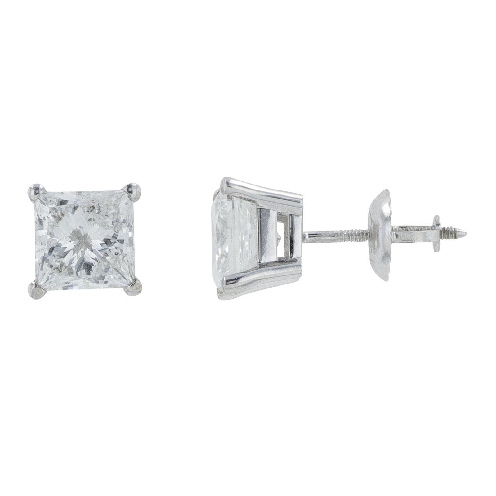 14K WG 2.14 CTW Princess Cut Diamond Studs